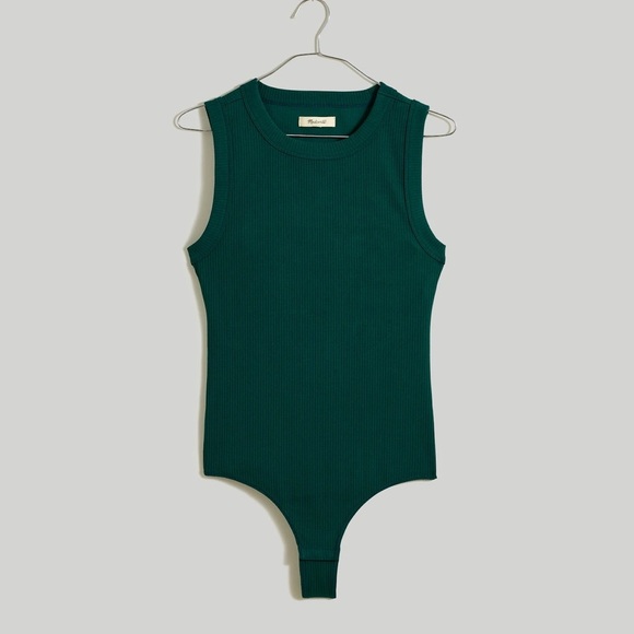 Madewell Crewneck Thong Rib Bodysuit in Sleekhold Utopian Pine Green Small - Picture 1 of 14